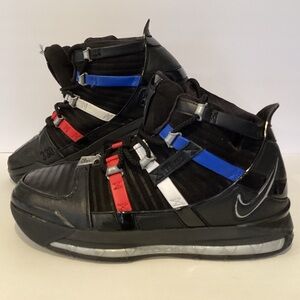 Nike LeBron 3 QS Barbershop Black Red Blue Basketball Shoes DO9354-001 Men 8,5
